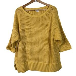 Liz Claiborne Woman Yellow Cotton‎ Open Knit 3/4 Sleeve Sweater Top Plus Size 2X
